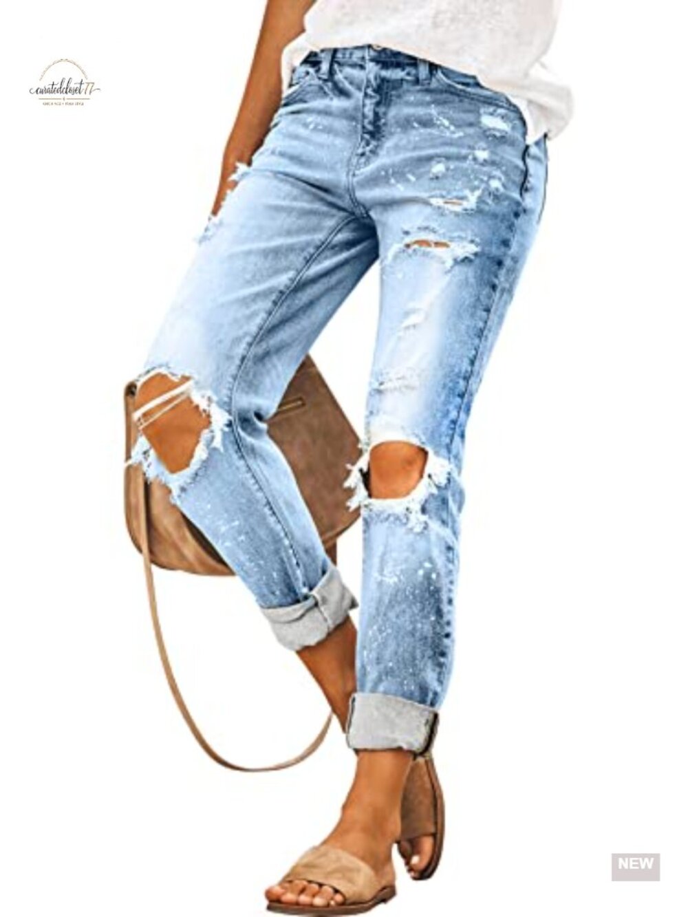 Ripped Mid Waisted Boyfriend Jeans Loose Fit Distressed Stretchy Denim Pants - Picture 4 of 6